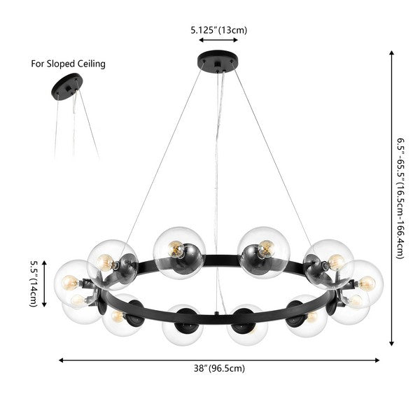 RYLIAN, 12 LIGHT, 38 INCH, IRON/GLASS CHANDELIER