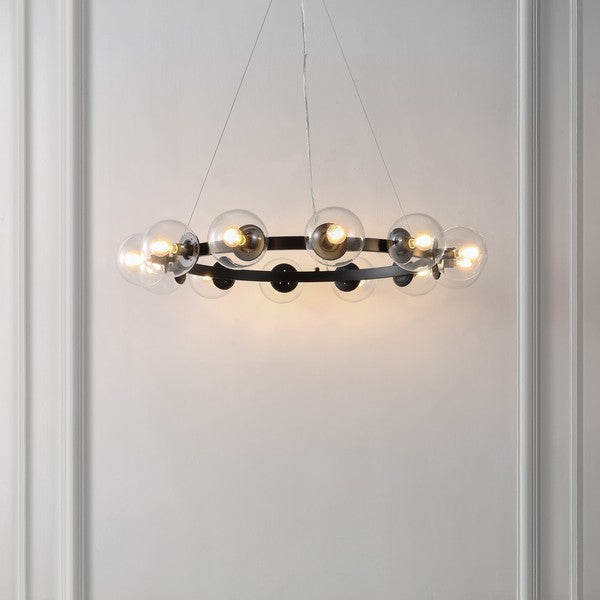 RYLIAN, 12 LIGHT, 38 INCH, IRON/GLASS CHANDELIER