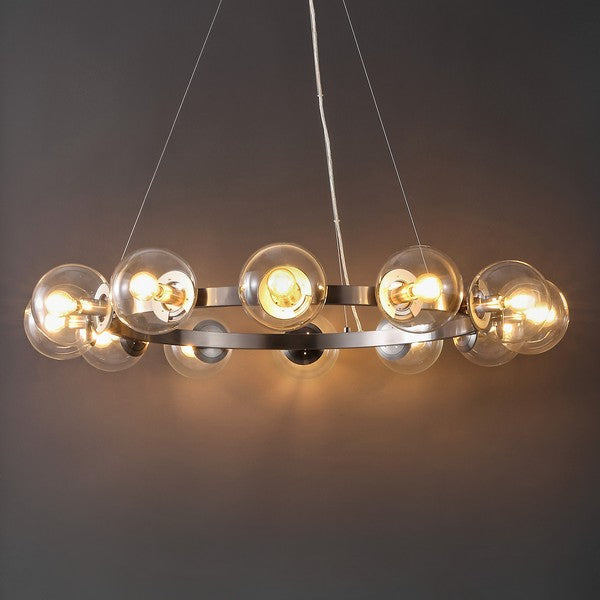 RYLIAN, 12 LIGHT, 38 INCH, IRON/GLASS CHANDELIER