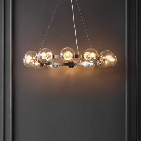 RYLIAN, 12 LIGHT, 38 INCH, IRON/GLASS CHANDELIER