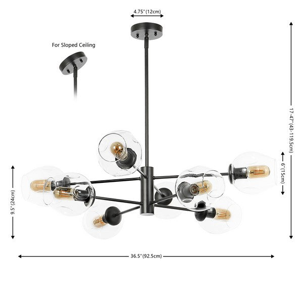 PYTHEA, 8 LIGHT, 36.5 INCH, BLACK, IRON/GLASS CHANDELIER