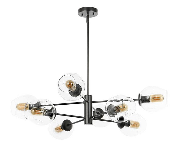 PYTHEA, 8 LIGHT, 36.5 INCH, BLACK, IRON/GLASS CHANDELIER