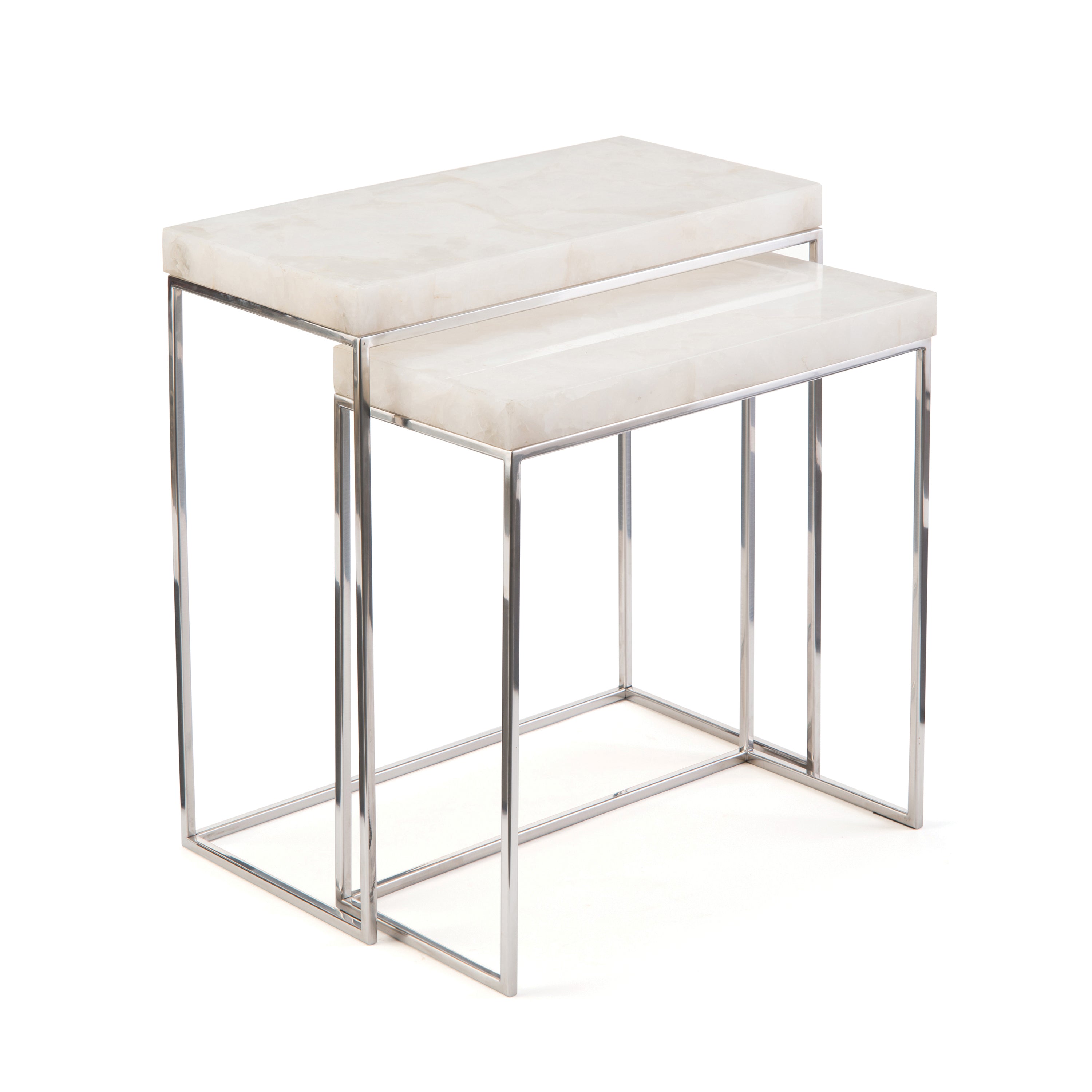 Set Of Two Calcite And Stainless Steel Nesting Tables