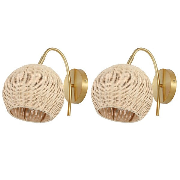 NAHUM, 8.5 INCH, RATTAN/IRON WALL SCONCE SET OF 2